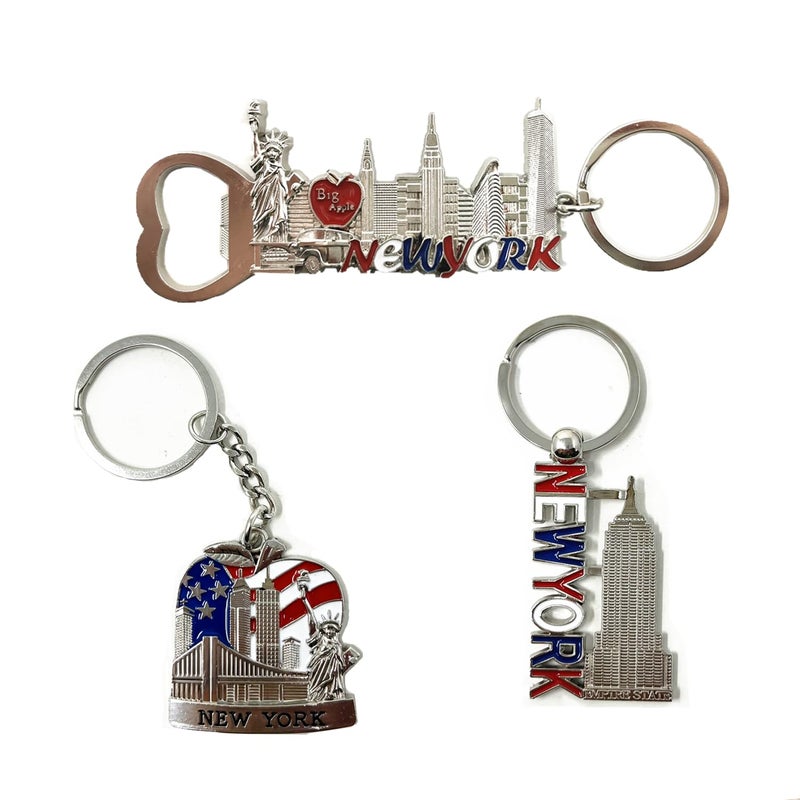 TSY TOOL 12 Pack Silver NYC Souvenir Collection New York Metal Keychain Ring Bundle Bulk Includes Empire State, Freedom Tower, Statue Of Liberty, USA Flag,NY Cab, Apple, 3 Pc Bottle Opener too And More - Image 5